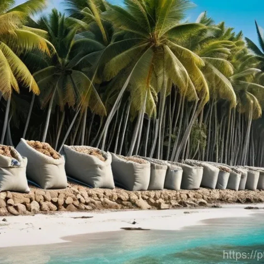 투발루와 태평양 섬나라 협력 - **Prompt:** A serene yet threatened scene in Tuvalu. On a beautiful tropical island, crystal-clear t...