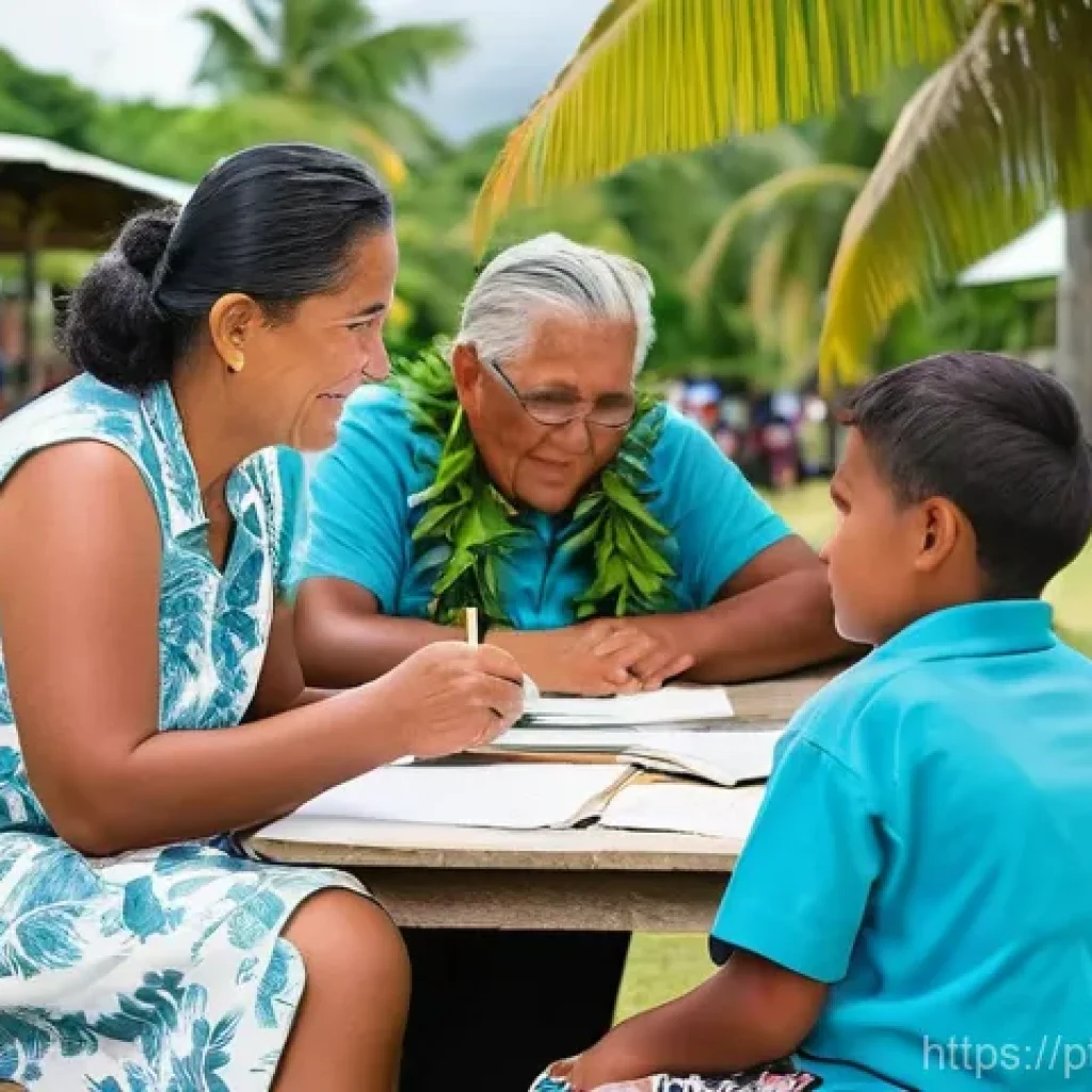 투발루의 정치 체제 - **Prompt: A vibrant community meeting in Tuvalu, taking place outdoors under a traditional fale (ope...