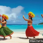 Home 20 투발루에서 촬영된 다큐멘터리 및 영화 - A vibrant scene depicting a traditional Tuvaluan ceremony on a sunny beach, with community members d...