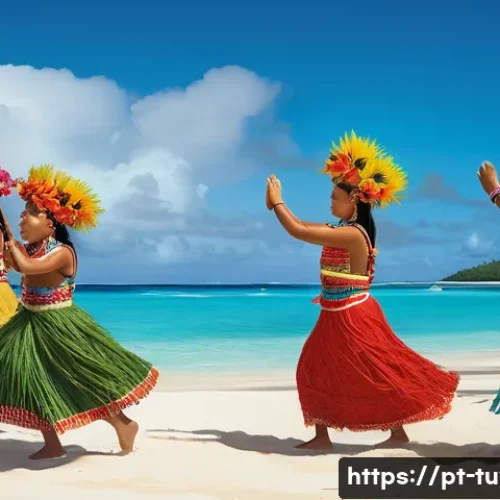 Home 32 투발루에서 촬영된 다큐멘터리 및 영화 - A vibrant scene depicting a traditional Tuvaluan ceremony on a sunny beach, with community members d...
