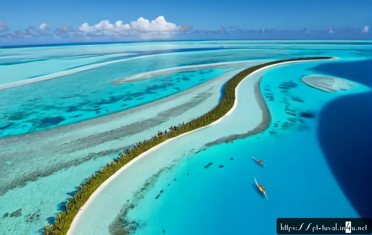 Home 17 투발루의 주요 관광지 - Photorealistic aerial view of Funafuti Atoll, Tuvalu, crystal-clear turquoise lagoon encircling narr...